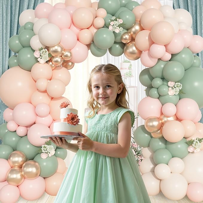 157Pcs Dusty Pink Green Balloons Garland Arch Kit Different Size | Sand White - Image 6