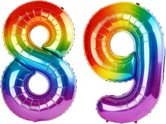 40 Inch Number 89 Balloons for 89th Birthday Party Decorations, 0-100 Rainbow by FOBELEC