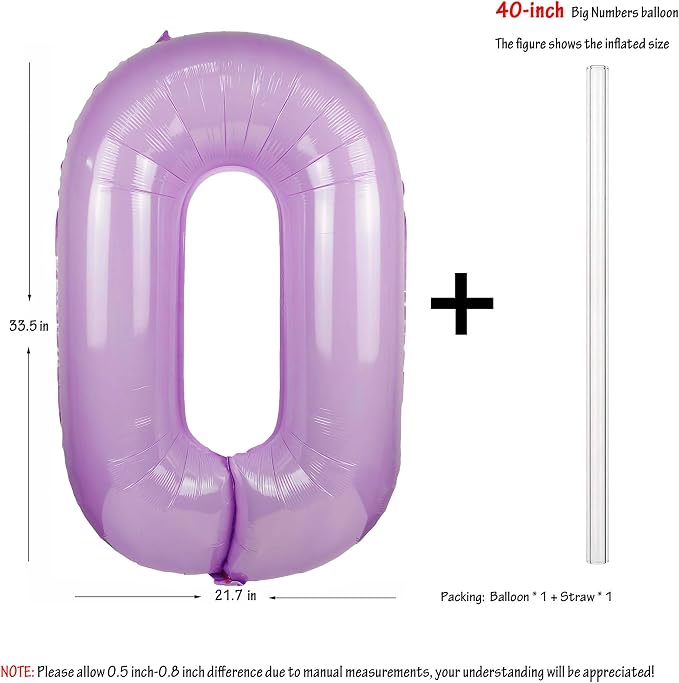 40" Macaron Purple 0 Number Balloons Helium Foil Mylar Balloon Digit 0 | - Image 2
