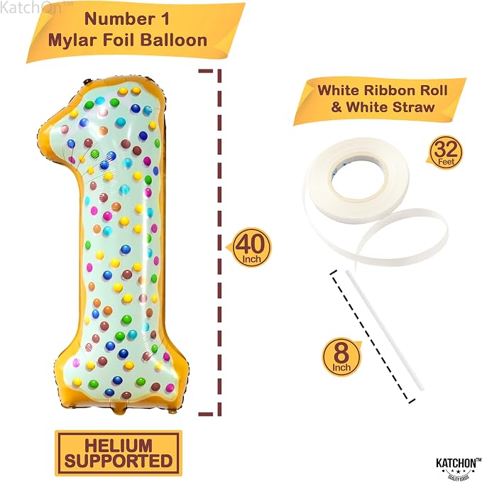 KatchOn Number 1 Donut Balloon 40 Inch Sweet One Birthday Party Decorations | - Image 4