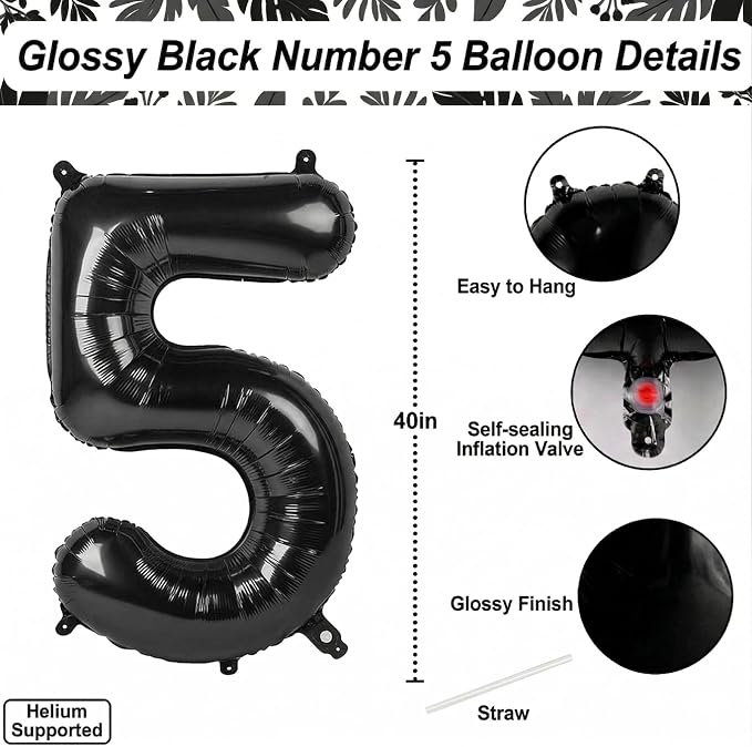 Black Number 15 Balloon 40 Inch, Foil Numeral - Image 4