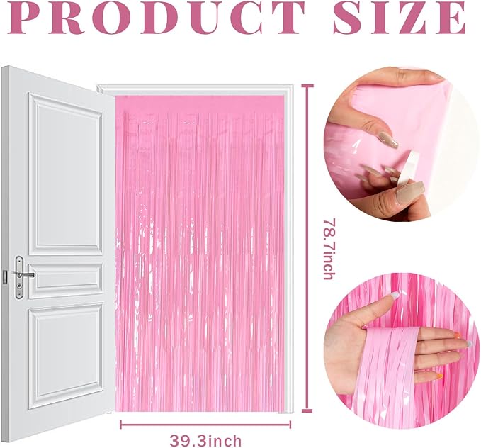 2 Pack Backdrop Party Decorations Pink Tinsel Curtain Party Backdrop Foil - Image 7