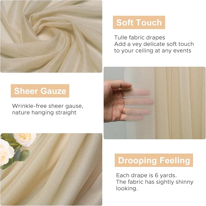 Wedding Arch Draping Fabric Backdrop Drapes 6 Panels, Champagne | 28.7"x20FT - Image 2