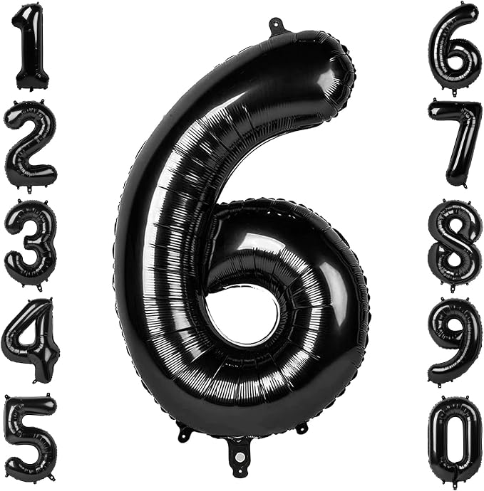 Black Number 6 Balloon 40 Inch, Foil Numeral by Unknown