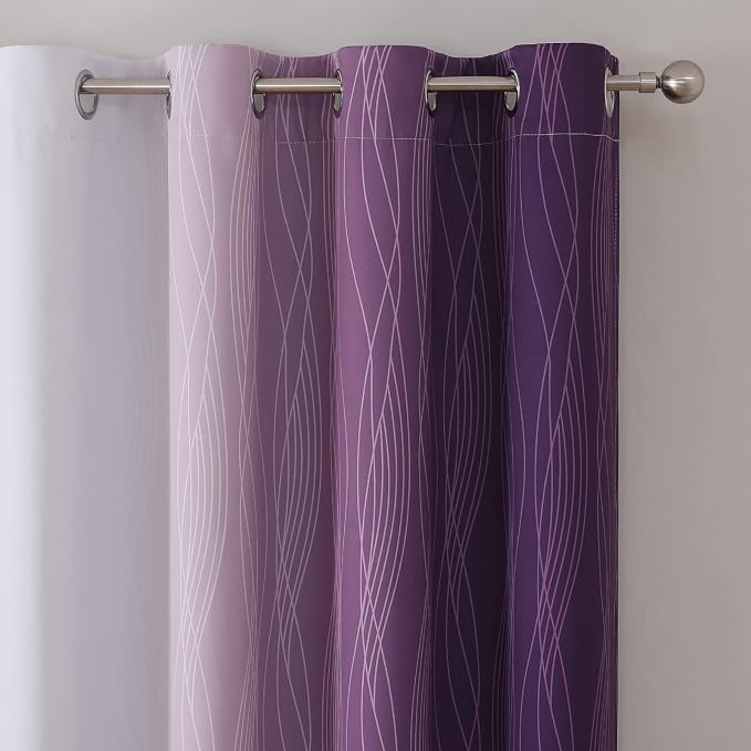 Purple and Greyish White Blackout Curtains 63 Inch Length 2 Panels Set - Image 4