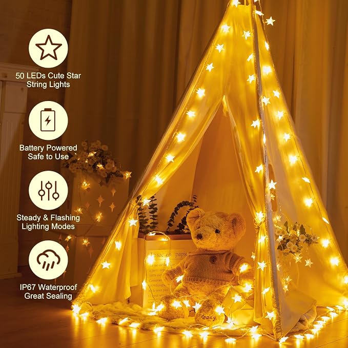 Minetom Star String Lights Battery Operated - 17 ft 50 LED Star Fairy String - Image 4
