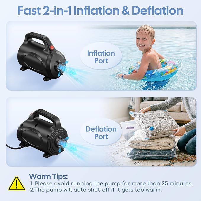 Electric Air Pump for Inflatables, Air Mattress – 500W/650W Quick-Fill - Image 5