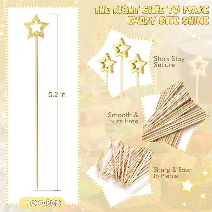 100PCS Gold Star Cocktail Picks, Decorative Fancy Toothpicks - Image 2