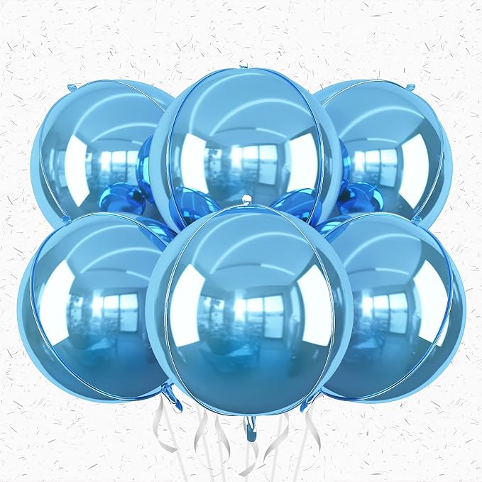 6Pcs Blue Round Foil Balloons, Giant 4D Round Ball Balloons, 22 Inch Metallic by Adorely