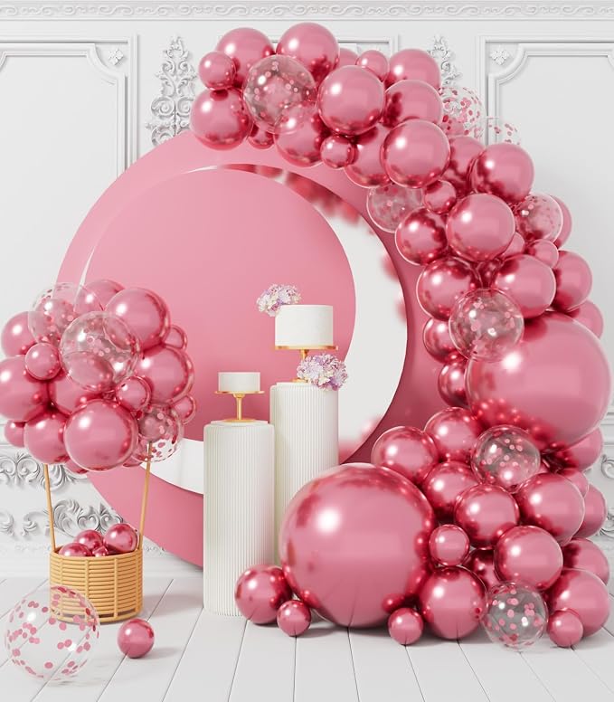AULE 100Pcs Metallic Pink Balloons 18/12/10/5 Inch Different Sizes | Chrome by AULE
