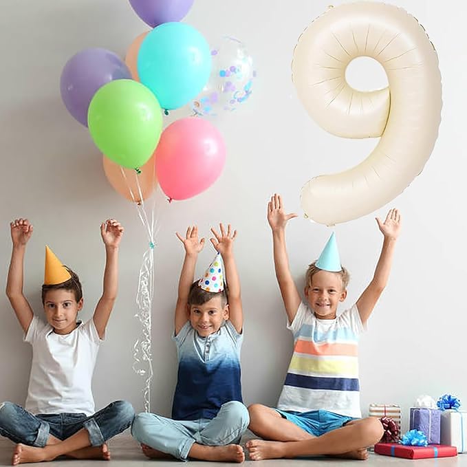 40 inch Cream White Number Balloon Giant Foil Helium Balloons Beige Number 9 - Image 3