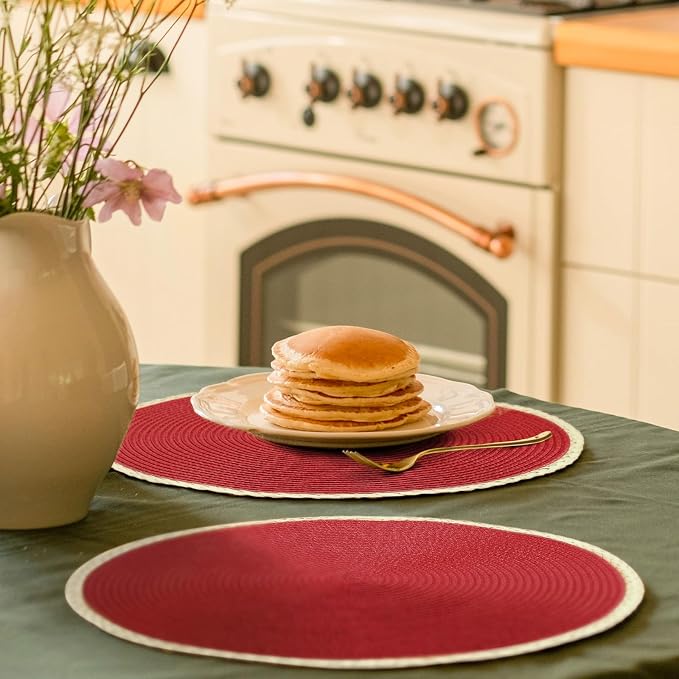 Round Placemats Set of 4, Woven Table Mats, Thin Edge, New Red | Braided Paper - Image 6