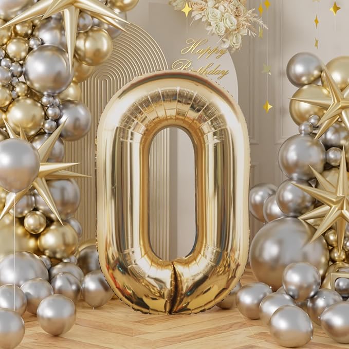 AULE 40 Inch Light Gold 0 Balloon Number Foil 0-9 Birthday Big Numbers | - Image 3