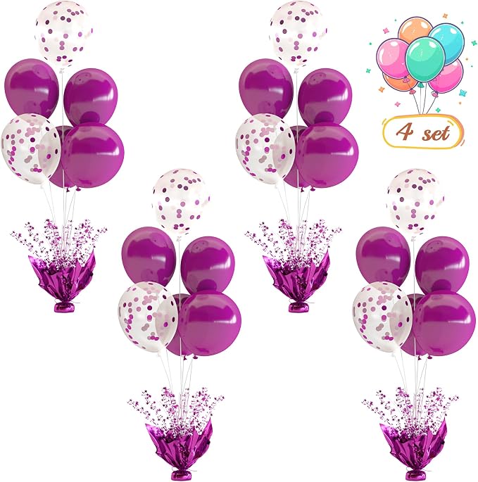 4 Set Purple Table Balloons Centerpiece by Suppromo