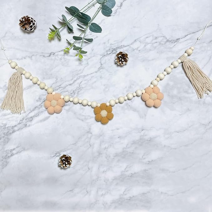 Boho Tassel Garland with Wooden Beads，for Home and Outdoor Decor， Daisy Wooden - Image 5