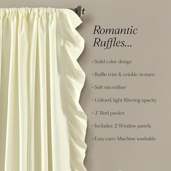 Lush Decor Reyna Ruffle Window Curtain Panel Set, Ivory - Image 6