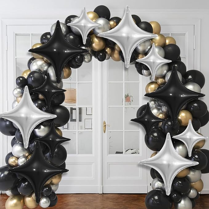 Black Silver Star Balloons, 26Inch and 10Inch Black Silver Quadrangle Helium - Image 5