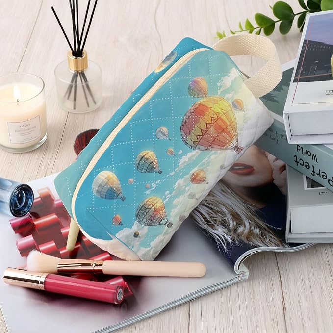 Hot Air Balloon Printed Quilted Cosmetic Bag | Velvety Polyester Interior - Image 5