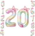 40" Giant Pastel Rainbow Number 20 Balloon Foil Pink Bow Decor Kit | by TNCDJKPA