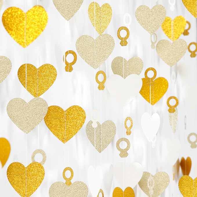 Engagement Bachelorette Party-Decorations White-Gold Garland - 52Ft Heart Ring by LastingSurprise