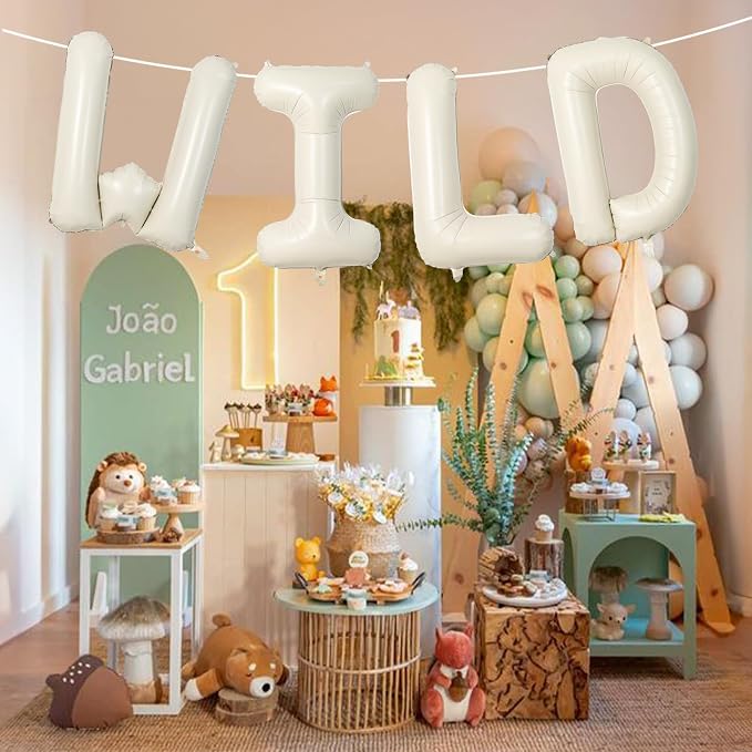 Beige WILD Balloons for Wild One Party Decorations, 40 Inch Cream White Sand - Image 6