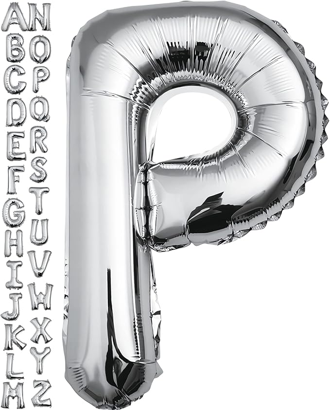 40 inch Silver Letter P Balloon, Big Size Alphabet Foil Mylar Helium Balloons by VHUWE