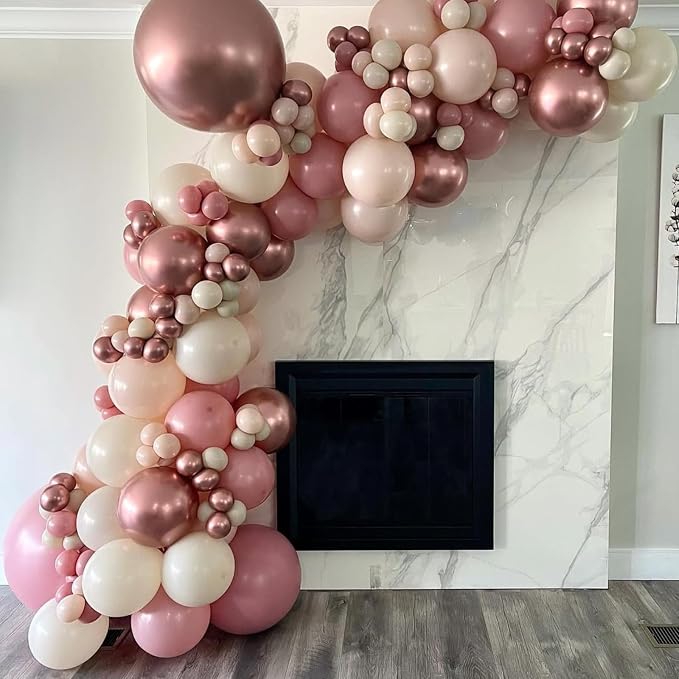 Dusty Pink Balloons, Blush Pink Metallic Rose Gold Double Stuffed Pearl White - Image 8