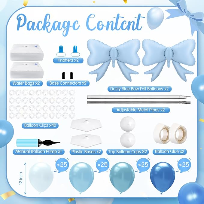 Kasyat Dusty Blue Bow Balloon Column Stand Kit Retro Baby Blue Balloon Arch - Image 2