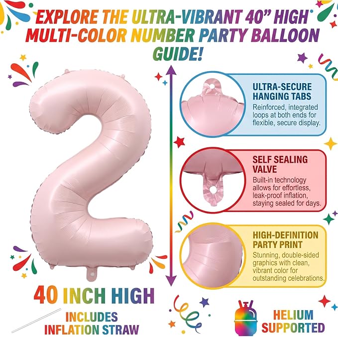 40 Inch Light Pink Foil Number 2 Balloon - Image 2