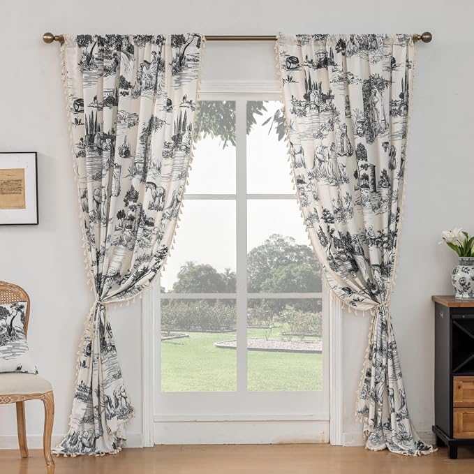 F-CHU Black Patterned Curtains 63 Inches Long - Image 5
