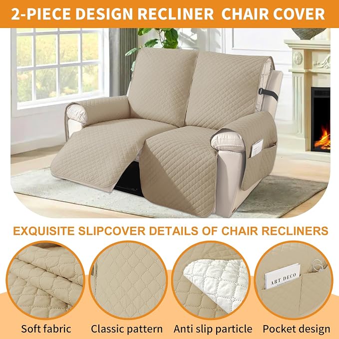 XINEAGE Water Resistant Recliner Cover, 2 Seat Loveseat Covers - Image 2