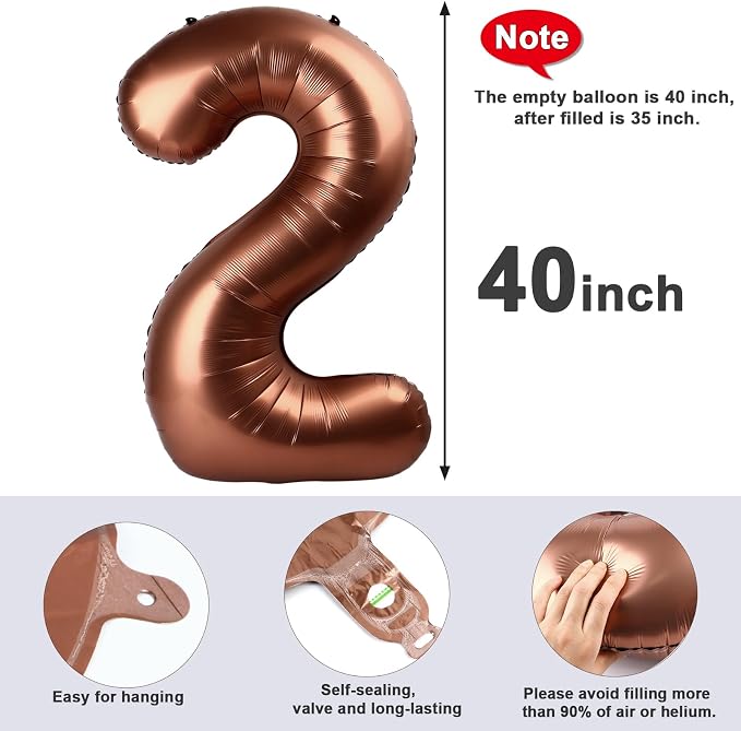 40 Inch Number 2 Balloon, Coffee Brown Birthday Decorations - Image 6