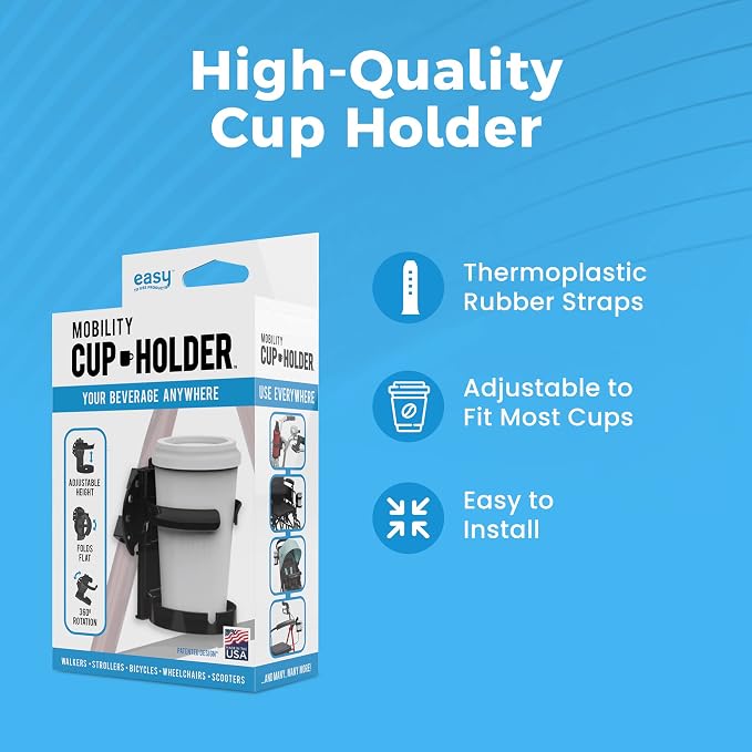 Easy Walker Cup Holder for Rollator Wheelchair Scooter, Adjustable Foldable - Image 6