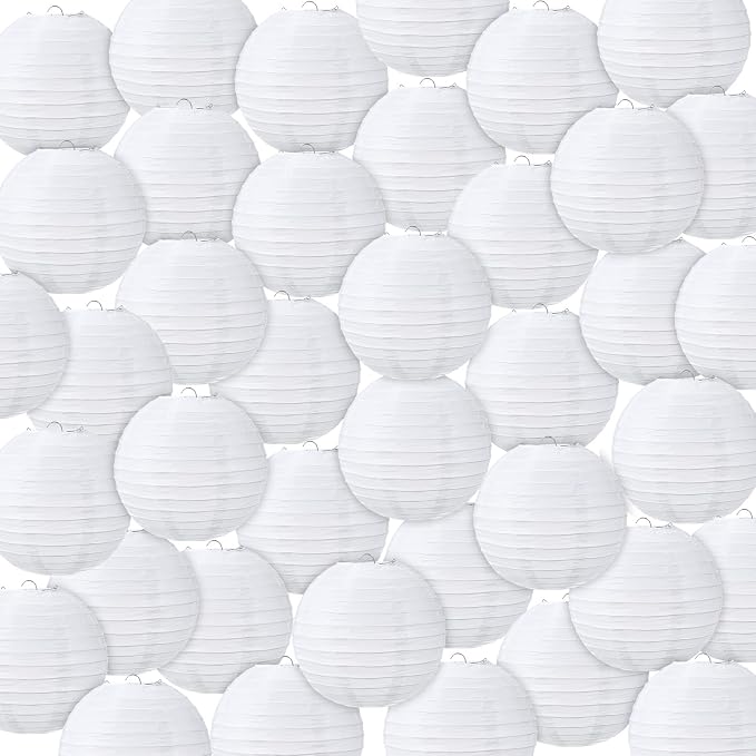 Treela 72 Pack White Chinese Japanese Paper Lanterns Decorative Hanging Round by Treela