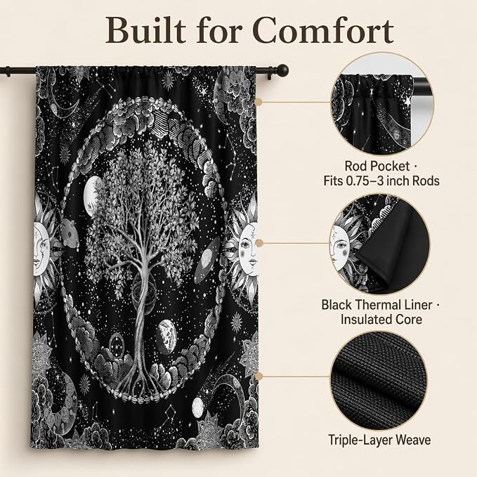 HMS Happy Memories Door Curtain, Tree of Life, 1 Panel | Rod Pocket, Thermal - Image 4
