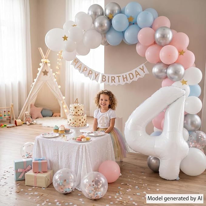White Number 4 Balloon 40 Inch, Large Foil Mylar 4th Birthday Decorations - Image 6