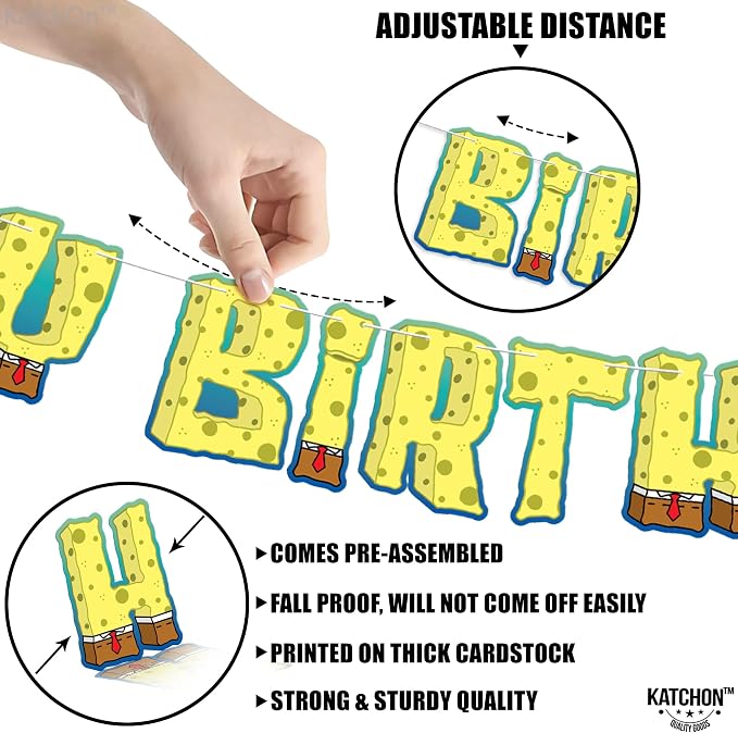 KatchOn Pre Strung Happy Birthday Banner 10 Feet | Cartoon Banner Sign - Image 2