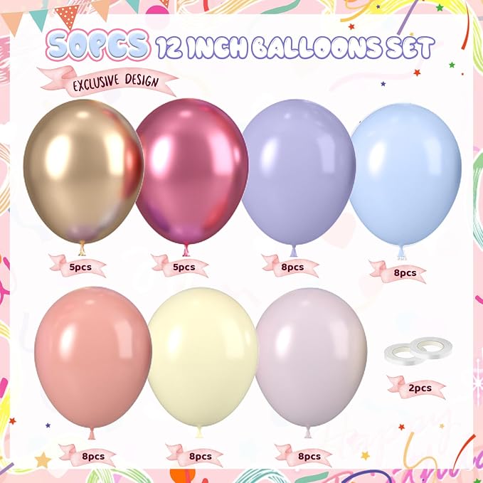 Pastel Balloons, Spring Balloons 50pcs 12 Inch Magenta Macaron Pastel Yellow - Image 2