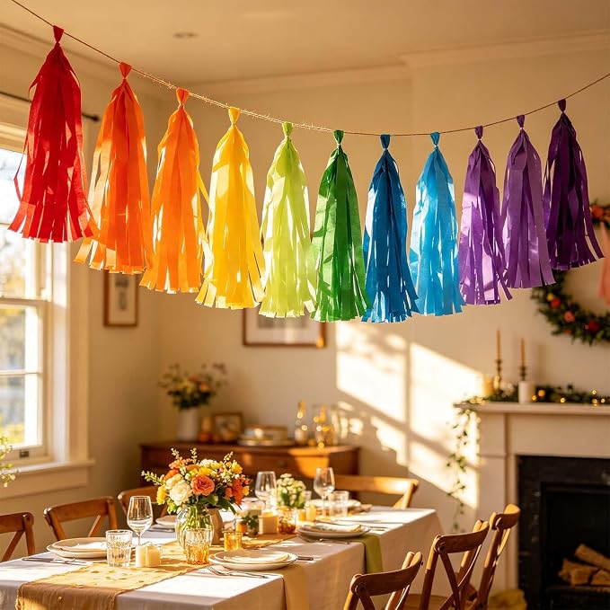 Rainbow Tissue Paper Tassels 30pcs, Adding Festive Whimsy to Any Celebration. - Image 3