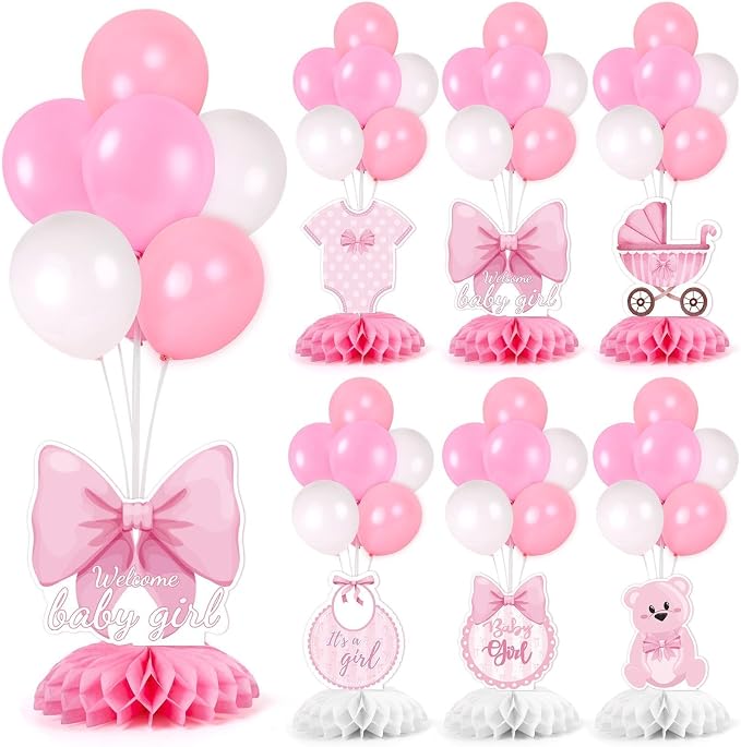6 Set Pink Baby Shower Decorations Pink Balloon Centerpiece by Unknown