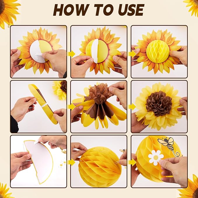 Paper Jazz Sunflower Party Honeycomb Decoration Bee Decorations - Image 3