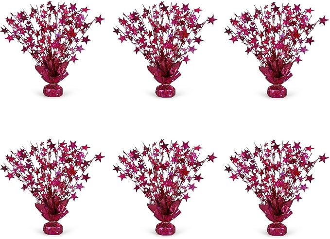 PMU 6 Pack Bursting Star Metallic Foil Spray Centerpiece- Burgundy Prismatic by PMU