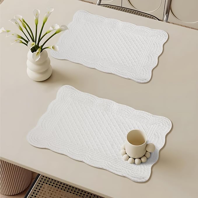 6 PC Quilted Placemats, 100% Cotton Fabric Washable Cloth Table Mats - Image 7