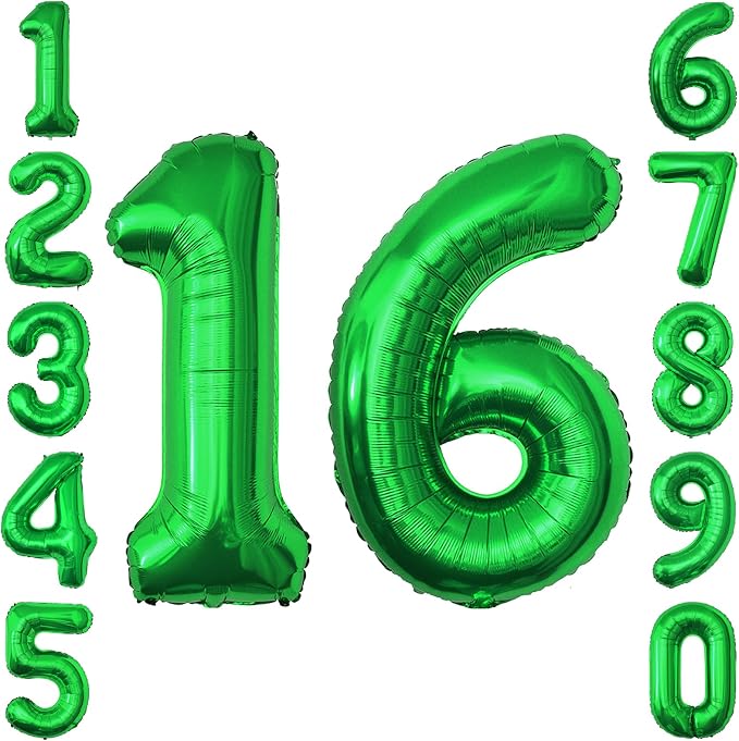 Green Number 16 Balloon 40 Inch, Vibrant Foil Duo by Unknown
