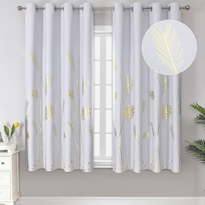 Greyish White Curtains for Bedroom 63 Inches Length Thermal Insulated Window by ESTELARTEXTILER