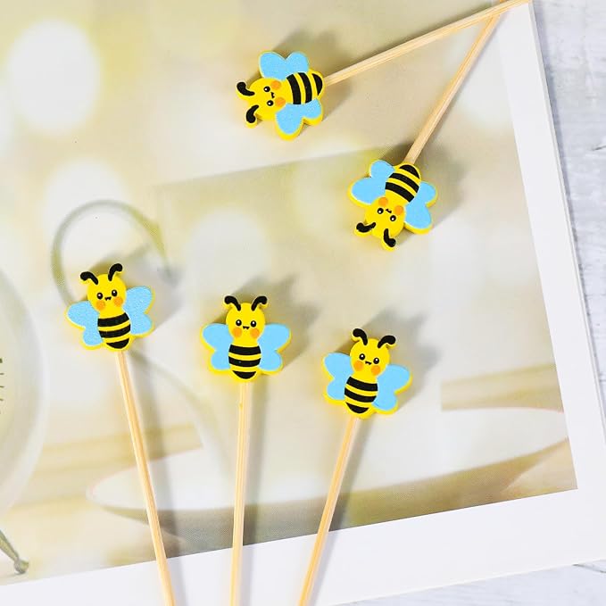 100Pcs Bee Cocktail Picks Cute Honeybee Theme Baby Shower Springtime Decor Long - Image 4