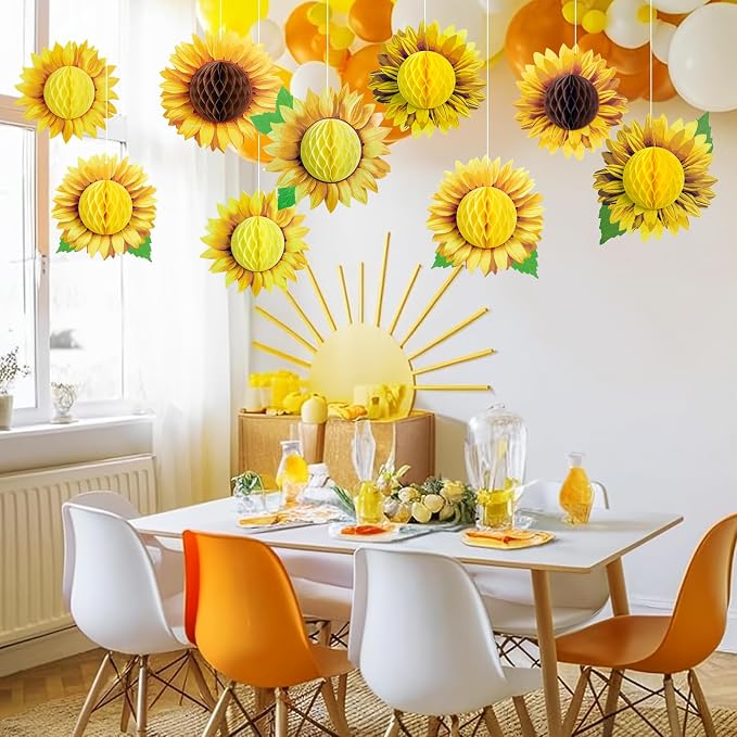 SUNBEAUTY Sunflower Party Decorations 3D Large Sunflower Birthday Honeycomb - Image 9