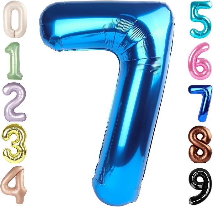 7 Balloon Numbers Birthday Decorations, 40In Dark Blue Balloons by Mluchee