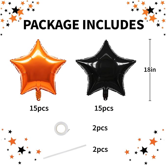 TONIFUL 30 Pcs Star Shaped Balloons 18 Inch Large Black Orange Foil Balloon | - Image 2