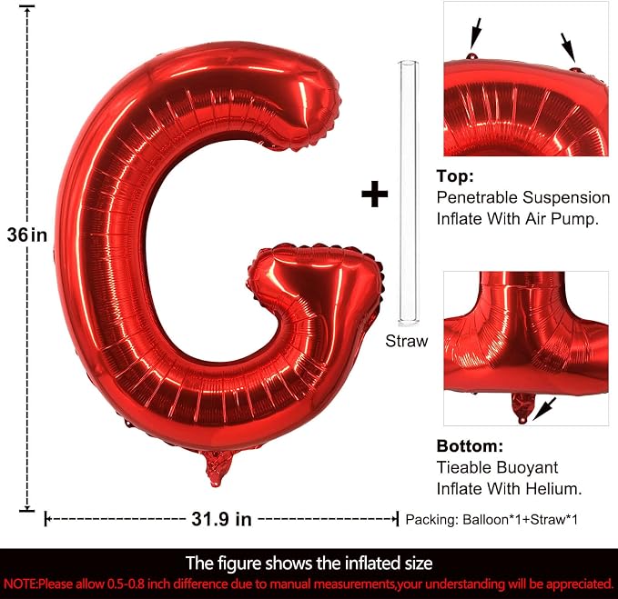 Lovoir 40 Inch Large Red Letter G Balloons Big Size Jumbo Mylar Foil Helium - Image 2